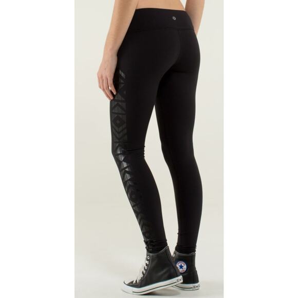 Lululemon Wunder Under Aztec Print Side Panel Full On Luon Legging Pants Black 6 - Picture 7 of 11
